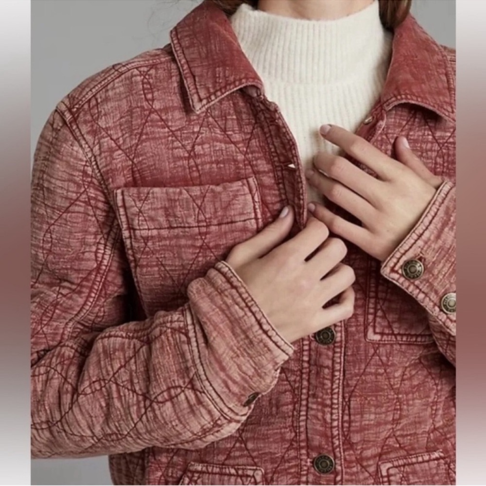 ANTHROPOLOGIE PILCRO WOMENS THE FIELDER TEXTURED BARN JACKET RED LARGE - Picture 2 of 7